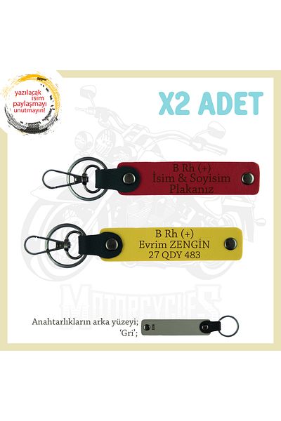 miawiki Name Plate and B Rh (+) Blood Group Written X2 Keychain Gift, Red-Yellow-Gr, Special for Motor Lovers
