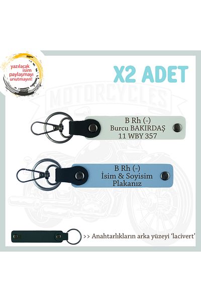 Miaju To Road Adventurers, Custom X2'Li Keychain with Name Plate and B Rh (-) Blood Group, Blue-White-Marine