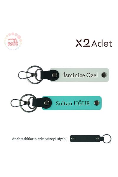 Miaju Matching Detail with Your Wife – Set of 2 Personal Name Written Keychains, White-Turquoise-Black