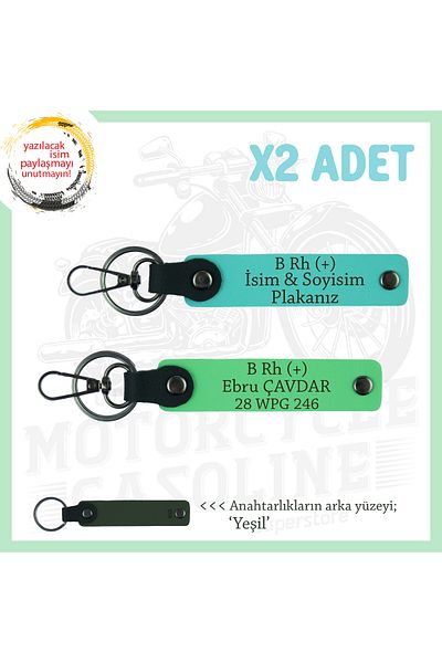 miawiki Name Plate and B Rh (+) Blood Group Written Leather X2 Keychain, Turquoise-F Green-Ysl, Special for Biker Style