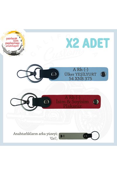 miawiki Meaningful Engine X2 Keychain with Name Plate and A- Blood Type Written, Red-Blue-Gr, Special for Biker Style