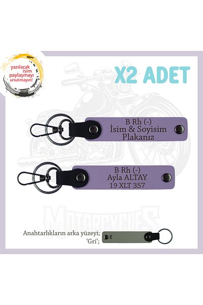 miawiki Armağan, Purple-Gr, Special Production X2 Keychain with Name Plate and B- Blood Group Written for Motor Enthusiasts