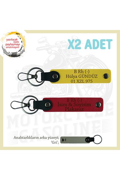 miawiki Name Plate and B Rh (-) Blood Group Written X2 Keychain Gift, Red-Yellow-Gr, Special for Motor Lovers