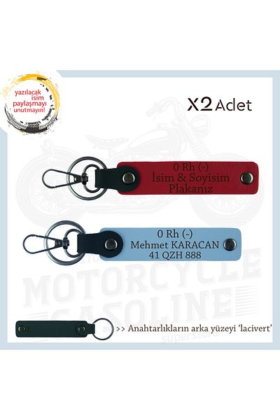 miawiki Name Plate & Meaningful Motor X2 Keychain with 0- Blood Type Written, Red-Blue-Navy, Special for Biker Style