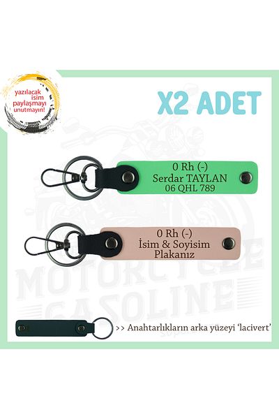 miawiki Name Plate and 0 Rh (-) Blood Group Written X2 Keychain, Yavruağzı-F Green-Navy, Special for Motor Lovers