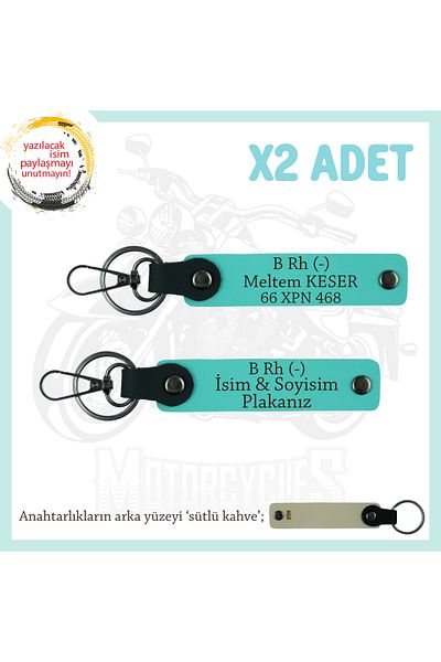 miawiki B Rh (-) Blood Group Written X2 Keychain, Turquoise-Sk, Motor Plate, Name Keychain! Name Plate