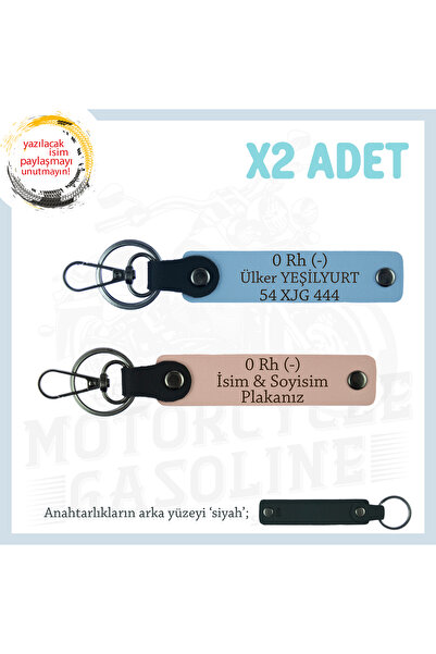 Asortishey Name Plate and 0- Blood Type Written X2 Keychain, Yavruağzı-Blue-S...