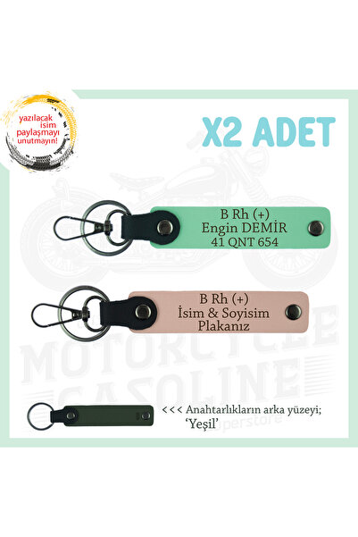 Asortishey سلسلة مفاتيح مع لوحة اسم وكتابات B+ Blood Group x2، Yavruağzı-Gree...