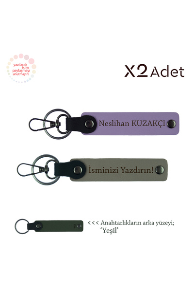 Asortishey Set of 2 Keychains with First Name & Last Name, Ash Gray-Purple-Vi...