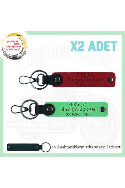 miawiki Name Plate and 0 Rh (+) Blood Group Written X2 Keychain Set, Red-F Green-Navy, for Motor Enthusiasts