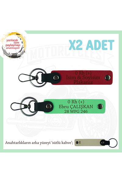 Miaju For Motor Enthusiasts, X2 Keychain Gift with Nameplate and 0 Rh (+) Blood Type Lettering, Red-F Green-Sk