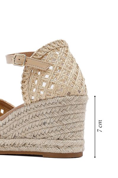 Derimod Women's Cream Ankle Buckle Braided Wedge Heeled Espadrille 25Sfe401929