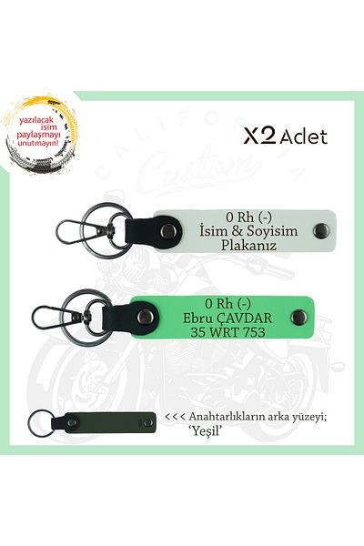miawiki Emergency Keychain with Name Plate and 0 Rh- Blood Group Written, White-F Green-Ysl, Biker Friends