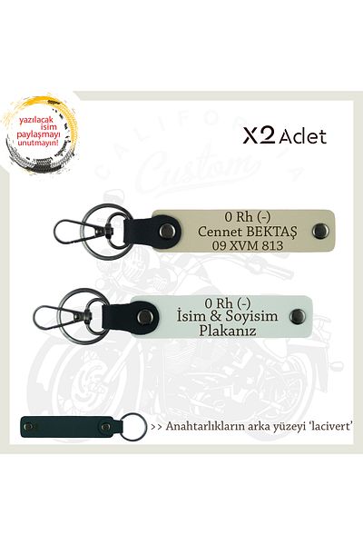 Miaju For Adventurous Men, X2 Gift Keychain with Name Plate and 0 Rh (-) Blood Type Written, White-S Brown-Navy