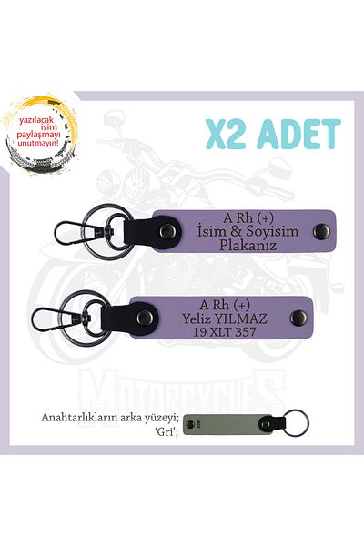 Miaju Motor Enthusiasts, Custom Production X2 Keychain with Name Plate and A+ Blood Type Written, Armağan, Purple-Gr