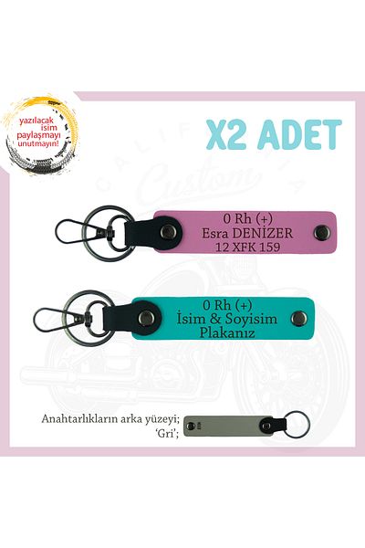 miawiki Classy Biker Keyring X2, K Turquoise-Pink-Gr, to Biker Friends, Name Plate & 0 Rh (+) Blood Group