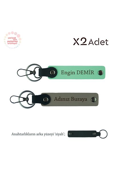 Miaju Kuzene Meaningful Armağan, Set of 2 Keychains with Name and Surname Written, Ash Gray-Green-Black