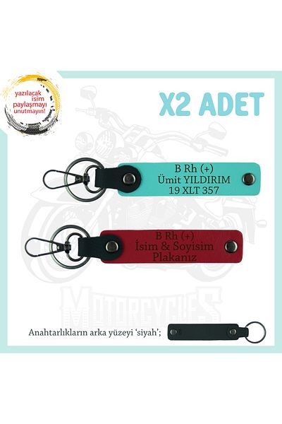 Miaju Keychain with Name Plate and B Rh (+) Blood Group Written X2, Gift Set for a Friend, Red-Turquoise-Syh