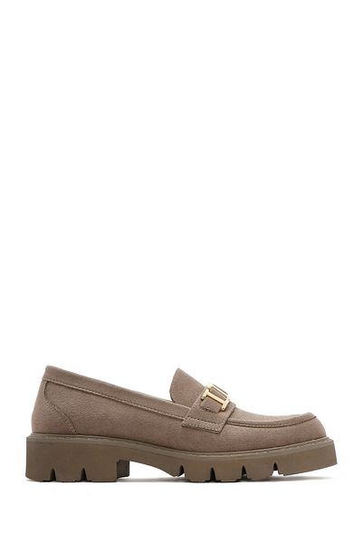 Derimod Women's Tan Buckle Suede Masculine Loafer 25Sfe402810
