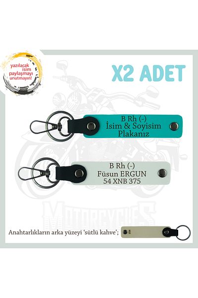 miawiki Custom 2-Keychain with Name Plate and B Rh (-) Blood Group Written, Dark Turquoise-White-Sk, Gift for Dad