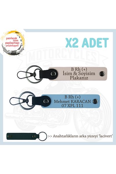 miawiki B Rh (+) Blood Group Written Gift X2 Keychain, Powder-Blue-Navy, Biker Style Special Name Plate