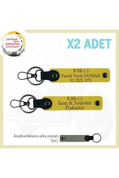 miawiki B Rh (-) Blood Type Written Special Meaningful Gift X2 Keychain, Yellow-Gr, Name Plate Suitable for Biker Style