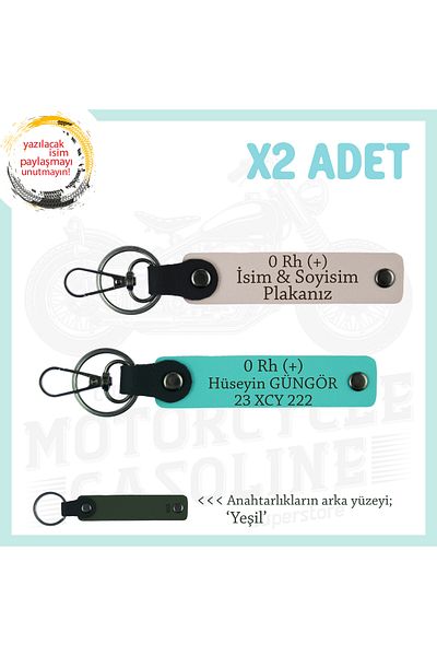 miawiki Leather X2 Keychain, Powder-Turquoise-Ysl, Custom Name Plate for Biker Passengers 0 Rh (+) Blood Group Written