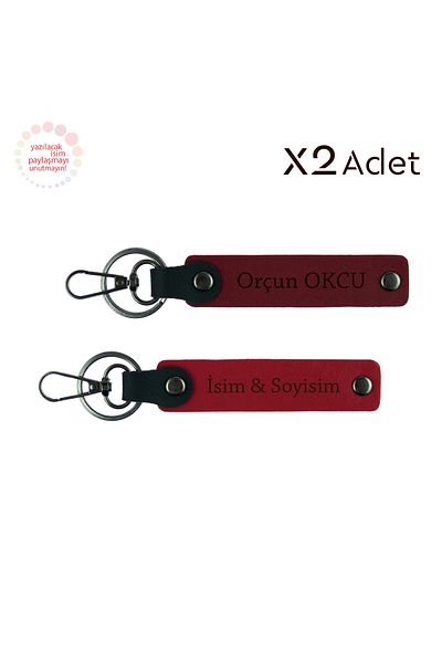 Miaju Kankaya Cheerful Gesture, Set of 2 Keychains with First and Last Name, Red-Claret Red