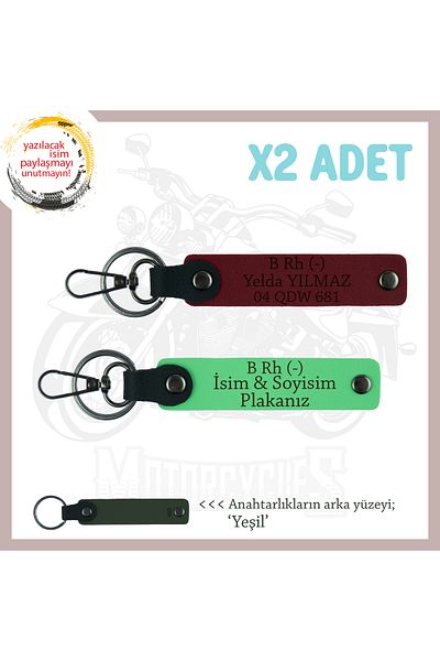 miawiki Name Plate & B - Blood Type Written Safe Driving Keychain, F Green-Burgundy-Ysl, Motorcyclists Passengers