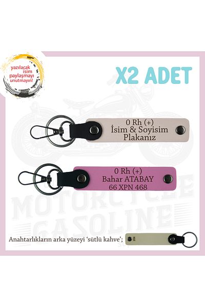 miawiki Name Plate and 0 + Blood Type Written Design 2-Piece Leather Keychain, Powder-Pink-Sk, Gift for Lover