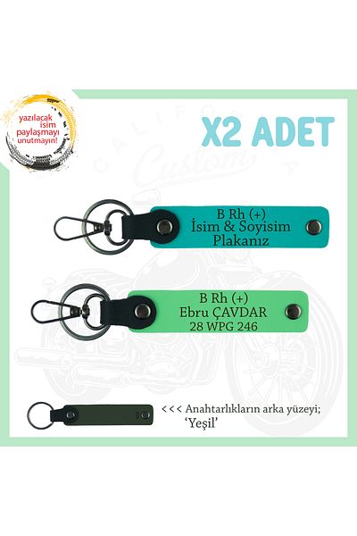 miawiki Name Plate and B + Blood Group Written X2 Keychain, K Turquoise-F Green-Ysl, Gift for Motorcyclist