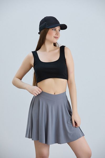 Alos Fusta pantaloni scurți cu volan gri pentru femei, țesătură nisipoasă, cu talie elastică