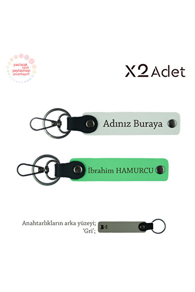 Asortishey 2-Piece Keychain Set with Business Name Written, White-Pistachio G...