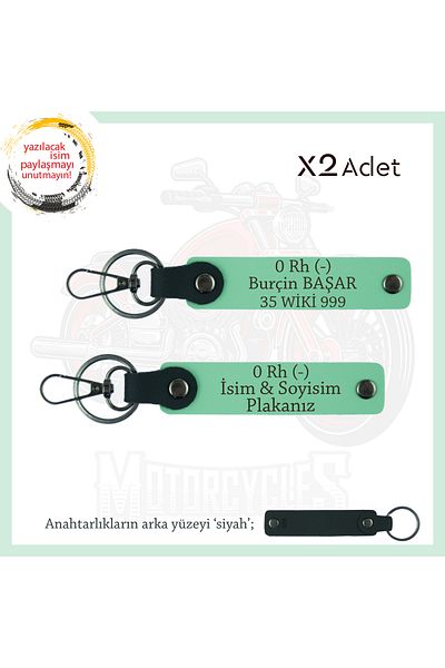 miawiki Name Plate and Meaningful Gift with 0 Rh (-) Written X2 Keychain, Green-Syh, Special for Legendary Motorcyclists