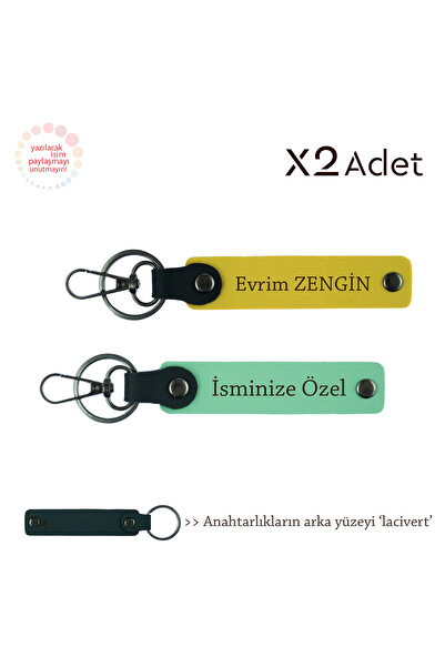 Asortishey Set of 2 Keychains with Names, Green-Yellow-Navy Blue, Very Stylis...
