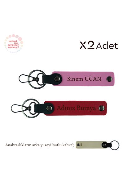 Miaju Stylish Gift for New Year, 2-Piece Keychain Gift Set with Name Written, Red-Pink-Milk Coffee