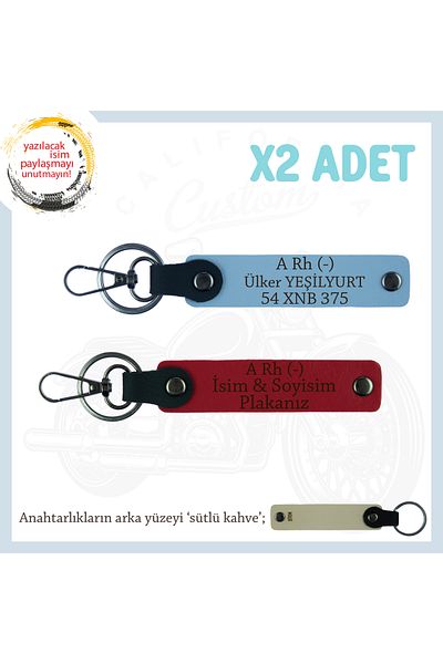 miawiki Meaningful Engine X2 Keychain with Name Plate and A- Blood Type Written, Red-Blue-Sk, Special for Biker Style