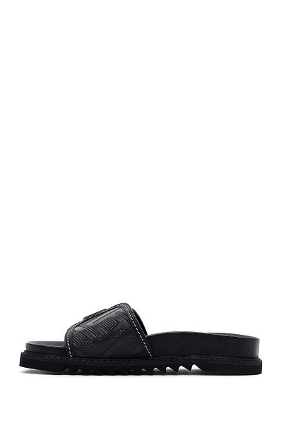 Derimod Women's Black Buckle Leather Slippers 25Sfd230218