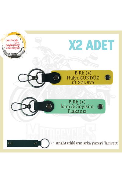 miawiki Bee, Green-Yellow-Navy, Special Name Plate for Motorcycle Lovers B Rh (+) Blood Group Written X2 Keychain