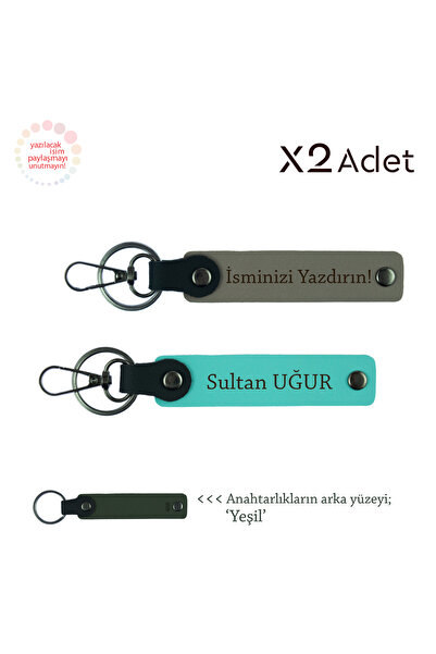 Asortishey Set of 2 Keychains with First Name & Last Name, Ash Gray-Turquoise...