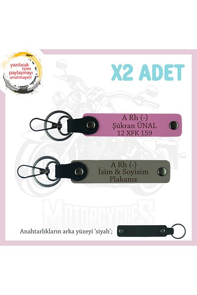Miaju Exclusive for Biker Rider, Name Plate and a Rh (-) Blood Group Lettering X2 Keychain, Ash Grey-Pink-Syh