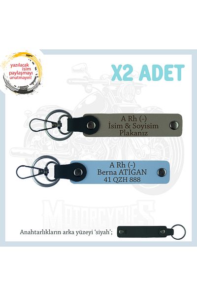 miawiki Set, Ash Grey-Blue-Syh, Name Plate a Rh (-) Blood Group Written X2 Keychain for Motorcycle Lovers