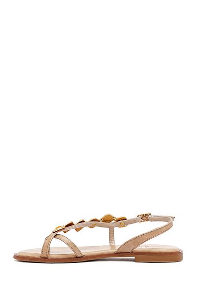 Derimod Women's Tan Stone Flip Flop Leather Sandals 25Sfd483114