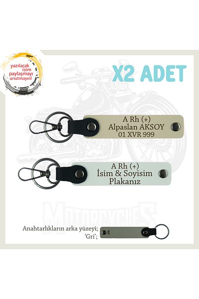 Miaju Motorcycle Adventurers, Nameplate and a Rh + Blood Group Emergency Keychain X2, White-S Coffee-Gr