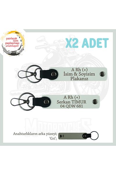 Miaju Gift Leather X2 Keychain Set with Nameplate and a + Blood Group Lettering Suitable for Motor Style, White-Gr