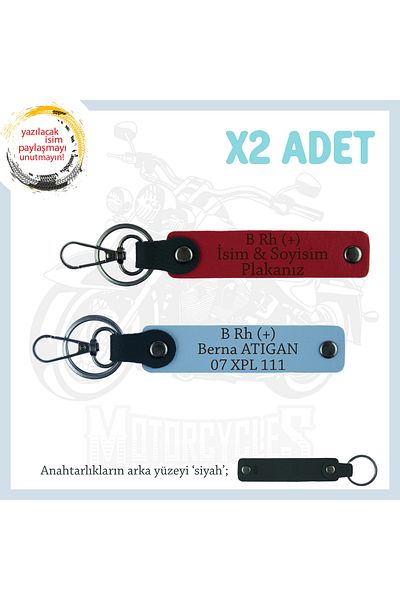 miawiki Meaningful Engine X2 Keychain with Name Plate and B+ Blood Type Written, Red-Blue-Syh, Special for Biker Style