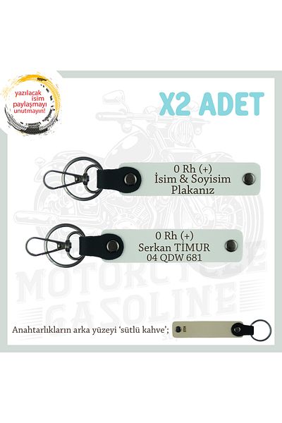 Miaju Emergency X2 Leather Keychain Set with Nameplate and 0 + Blood Type Lettering, Suitable for Biker Style, White-Sk