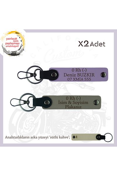 miawiki Special Gift, Ash Grey-Purple-Sk, X2 Keychain with Speed Lovers, Name Plate and 0 Rh - Blood Group Written