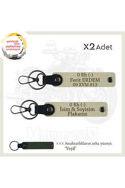 Miaju Gift for Motorcycler, Name Plate and 0 Rh (-) Blood Type Personalized X2 Keyring Set, S Coffee-Ysl