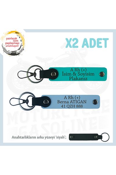 miawiki Set, K Turquoise-Blue-Syh, Personalized X2 Keychain with a Plate and a Rh (+) Blood Type Written to My Name